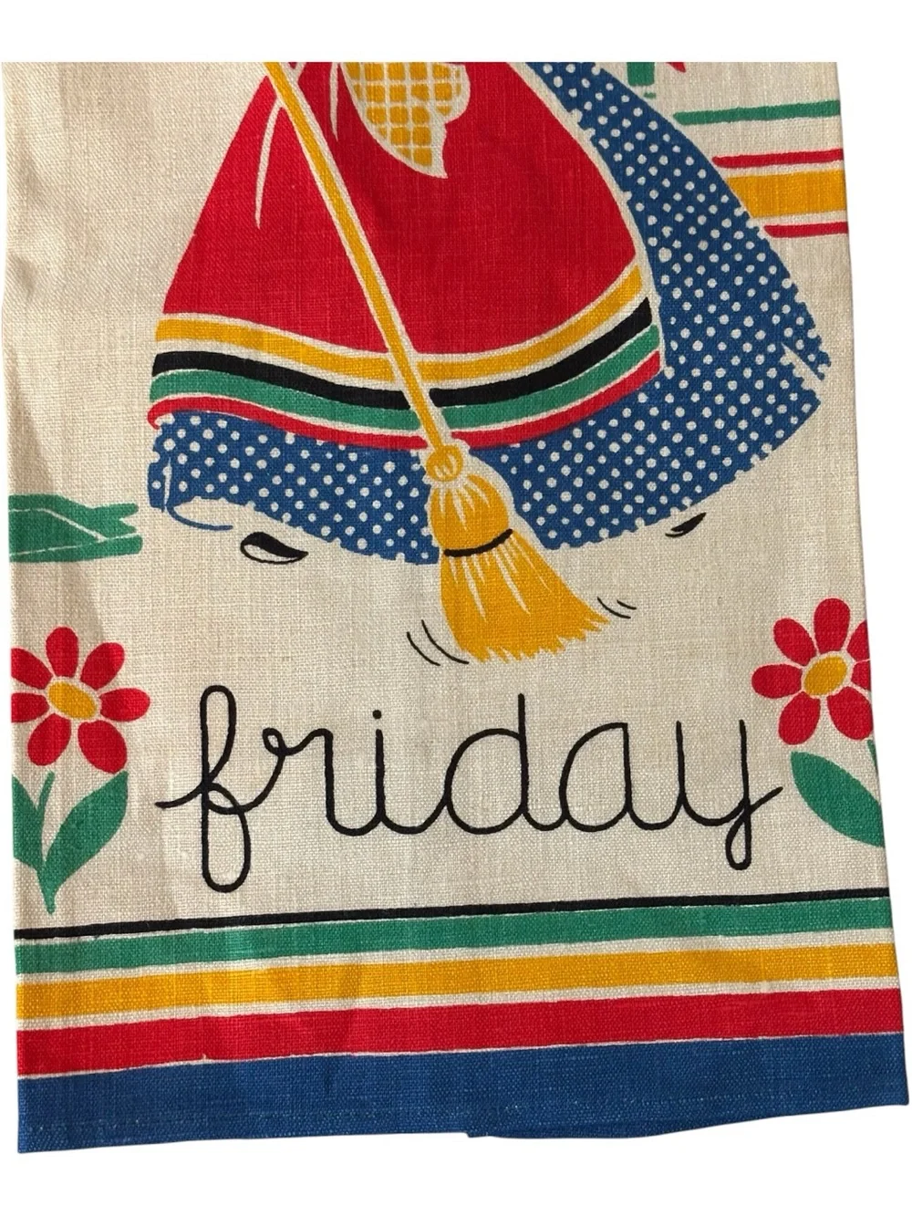 MCM Quality Linens Pure Linen Tea Towel Days Of The Week “Friday” Dutch Girl